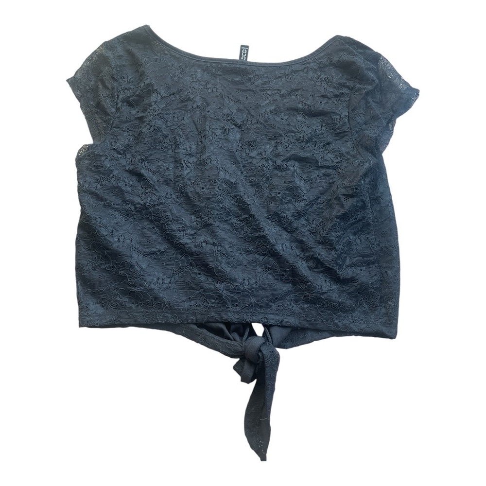 ✨ H&M Divided Black Lace Tie-Front Crop Top | Size 8
